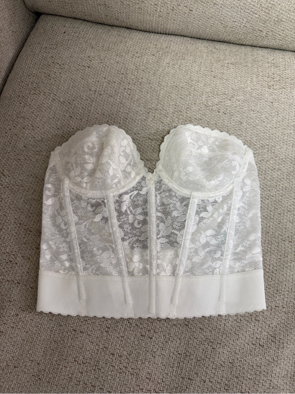 Vintage Carnival 34B White Lace Longline Bustier Bra Union Made